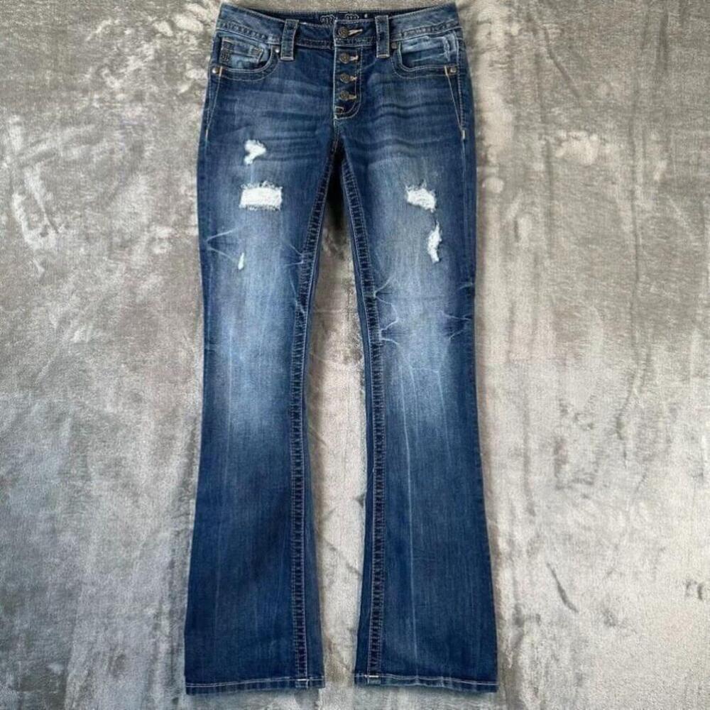 Miss Me Jeans Womens 27 Exposed Button Fly Thick Stitched Western Cowgirl Boot